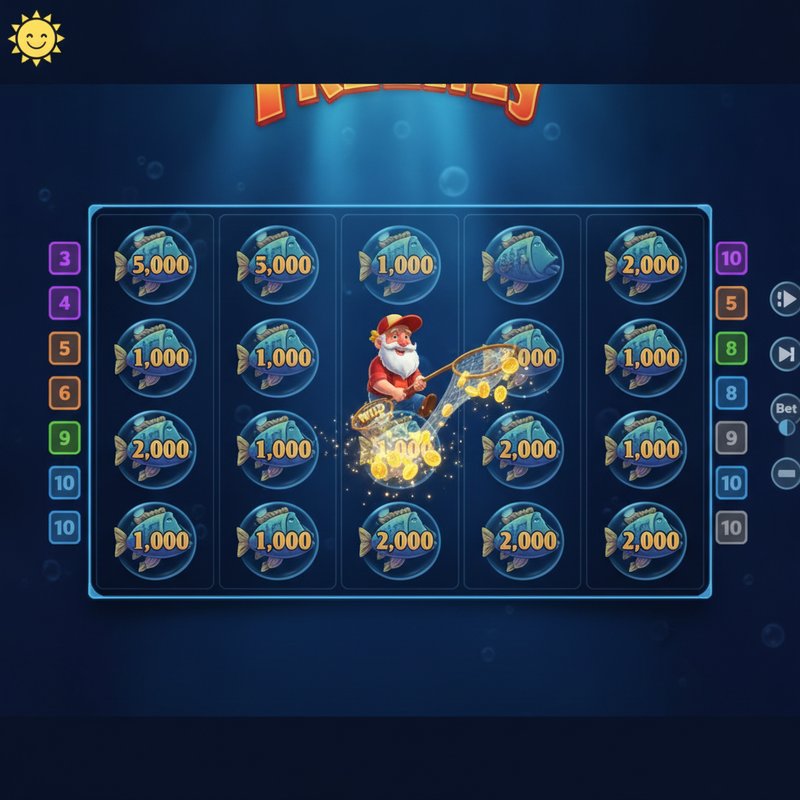 Fishin Frenzy free games round with fisherman wild collecting fish prize values